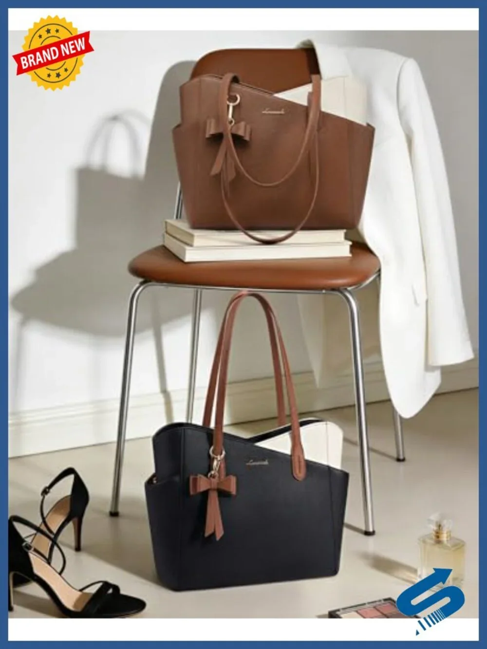 Structured PU Leather Tote Purse with Top Handle, Fits 11